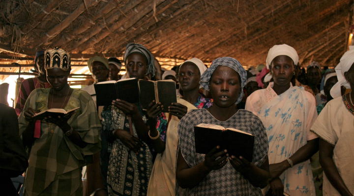 Singing. Church service in Yei, South Sudan.