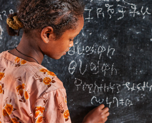 Ethiopian school child learning Amharic