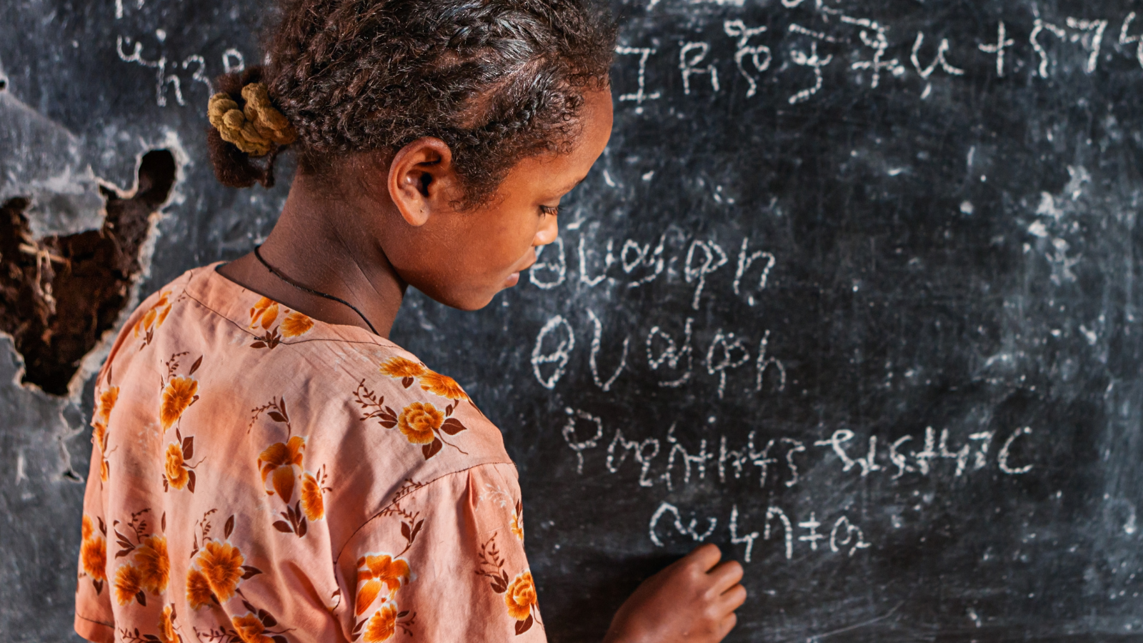 Ethiopian school child learning Amharic